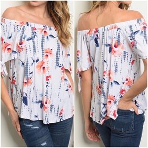 Coral And Blue Accent Off-The-Shoulder Top
